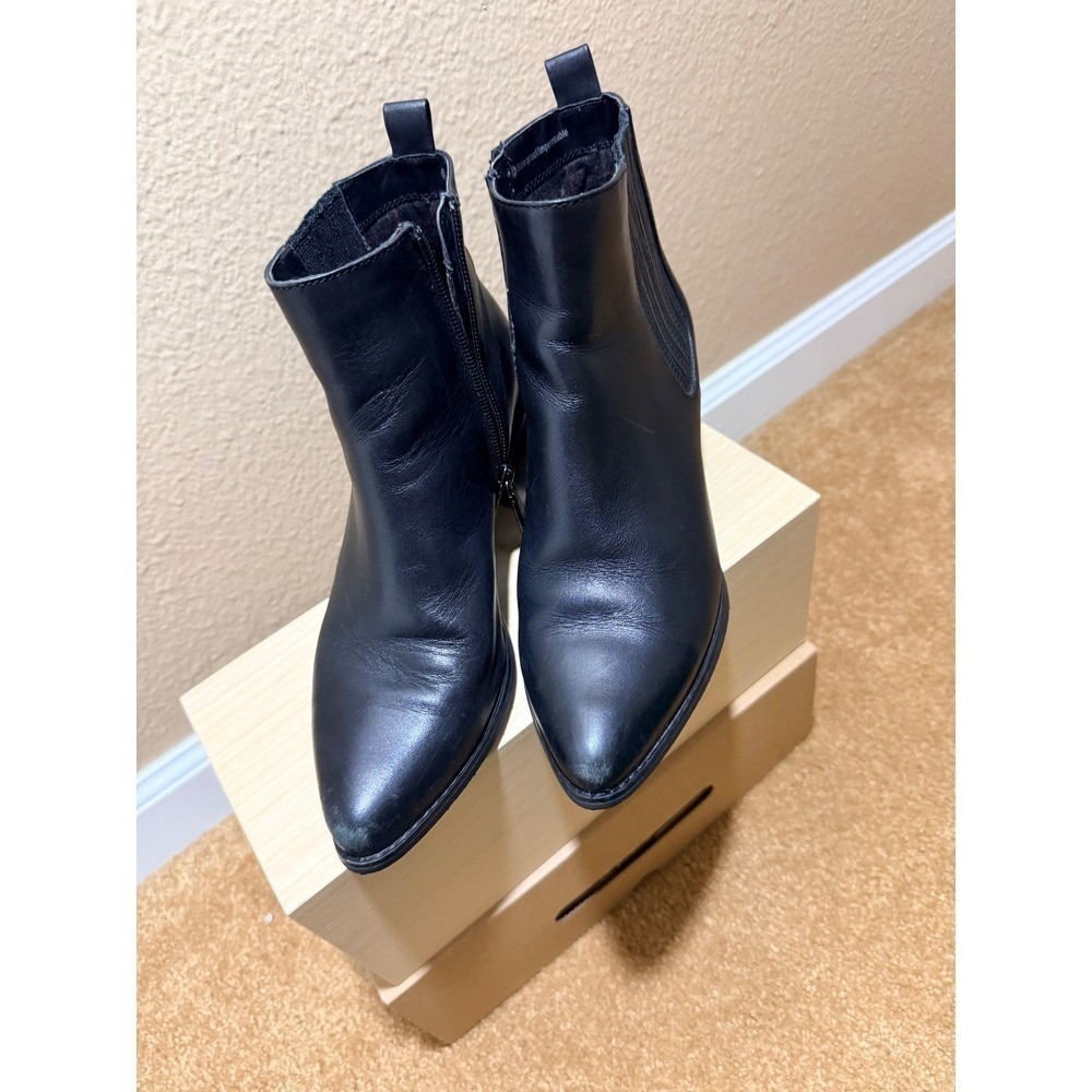 Blondo Waterproof Sz 8 Black Leather Ankle Boots Block Heel Pointed Toe Booties